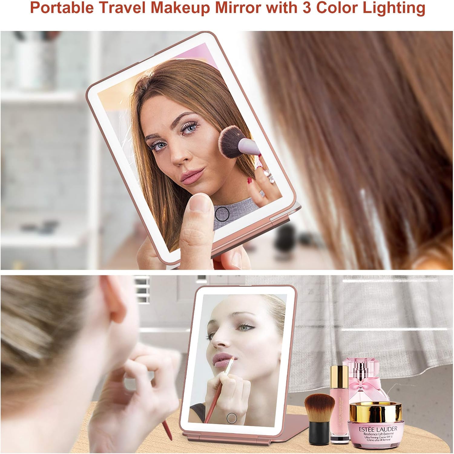 FUNTOUCH Rechargeable Travel Makeup Mirror with 72 Led Lights