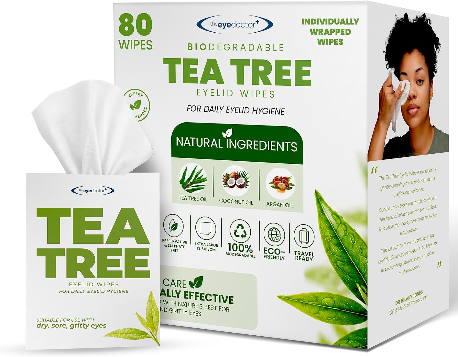 The Eye Doctor Tea Tree Oil Eyelid Wipes - 40 x Single Use Eye Cleaning Wipes for Daily Lid Care - Individual Preservative Free Sensitive Eye