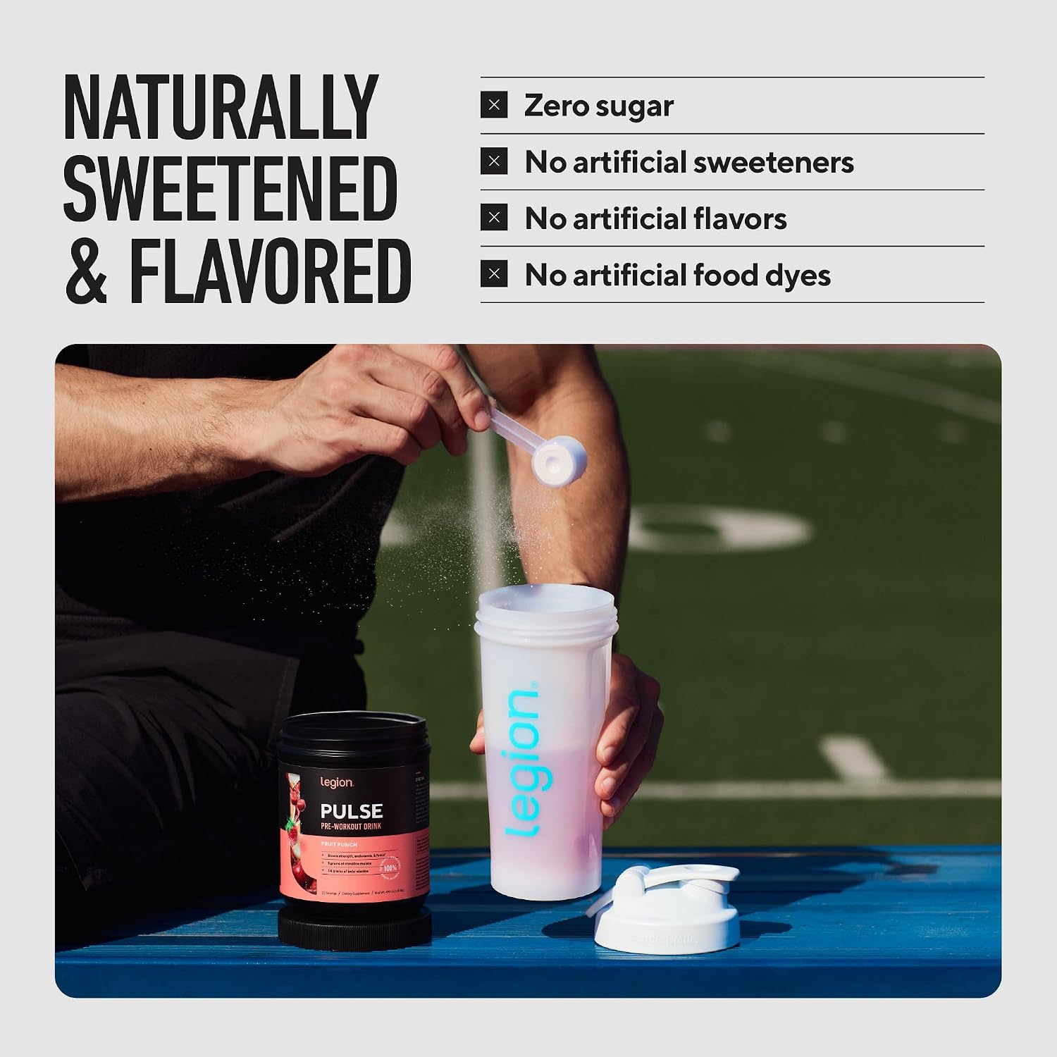 LEGION Pulse Pre Workout Supplement - All Natural Nitric Oxide Preworkout Drink to Boost Energy, Creatine Free, Naturally Sweetened, Beta Alanine, Citrulline, Alpha GPC (Caffeine Free Blue Razz)