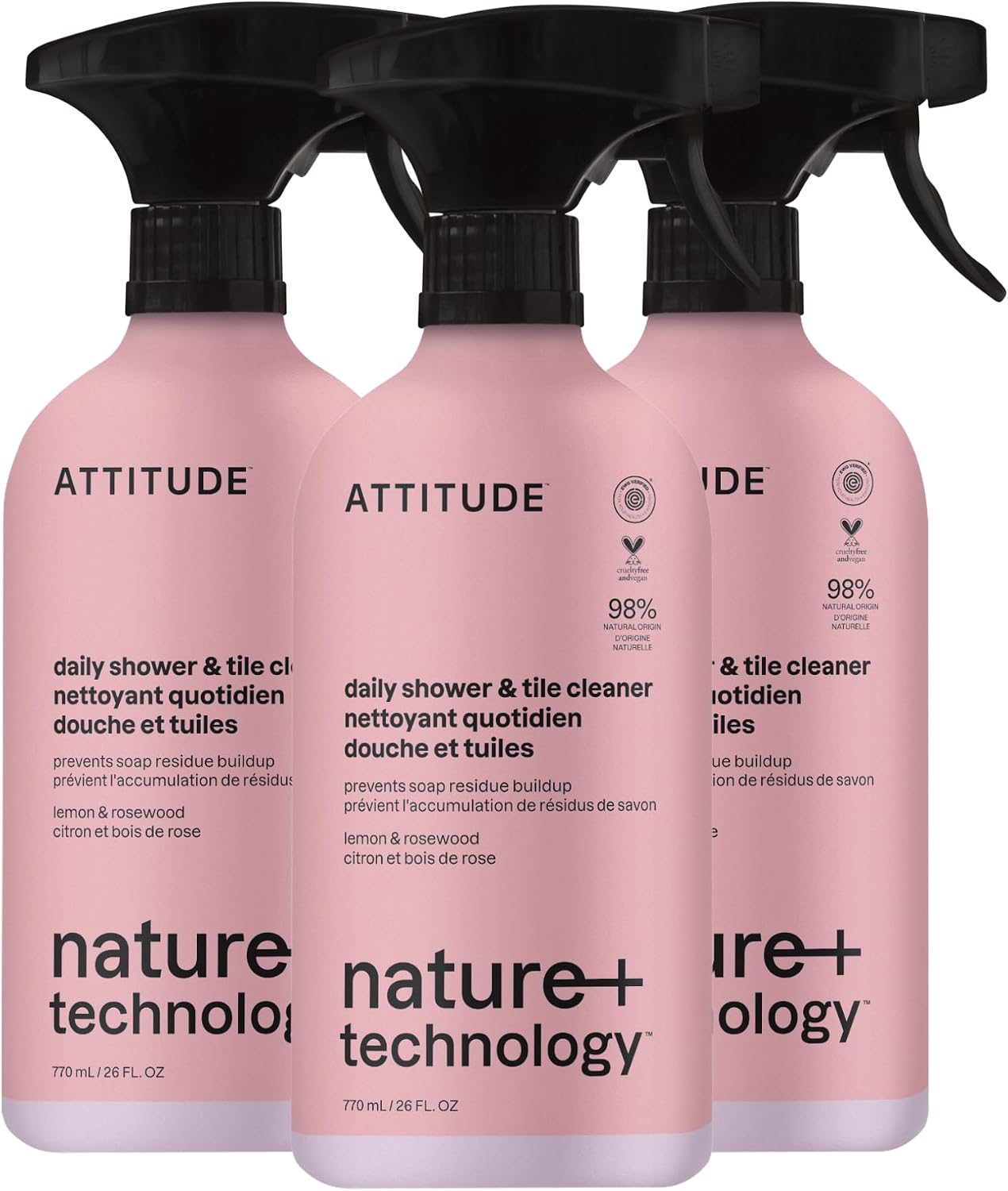 ATTITUDE Shower & Tile Cleaner Spray, EWG Verified, Bathroom Cleaner Removes Soap Scum & Grime, Plant-Based & Vegan, Citrus Zest Scent, 27.1 Fl Oz