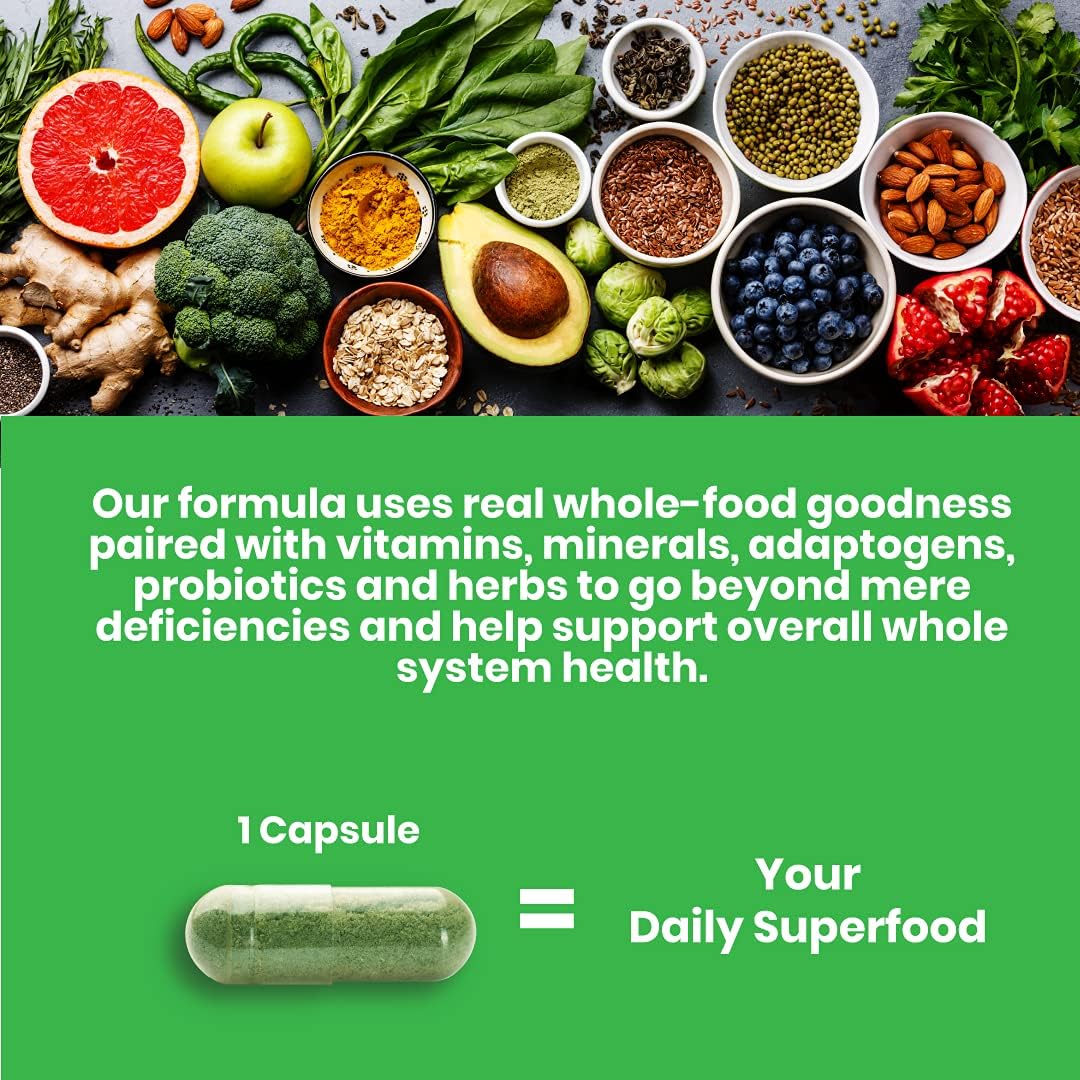 Paradise Herbs & Essentials Once Daily Multivitamin Iron 60 Capsules | Organic superfoods, probiotics, and vitamins A, B12, C, D, K2 in a dietary supplement for immune and bone support.