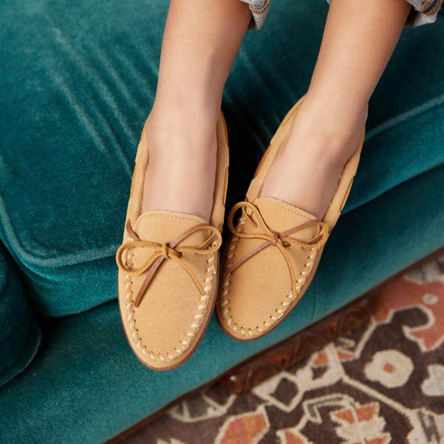 Minnetonka Women's Pile Lined Hardsole Moccasin Slippers