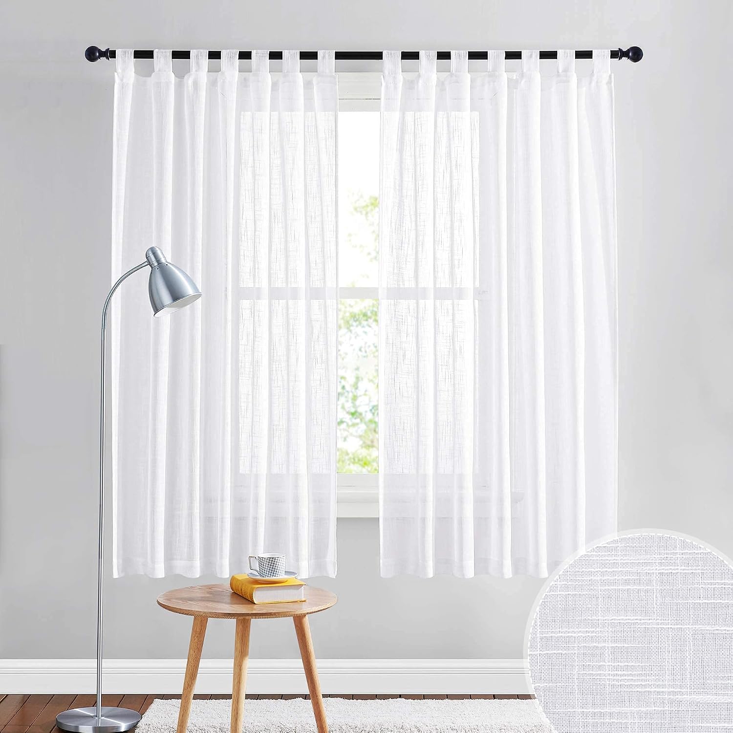 RYB HOME Linen Sheer Curtains - Linen Textured Semi Sheer Curtains for Kids Nursery Bedroom Living Room Window