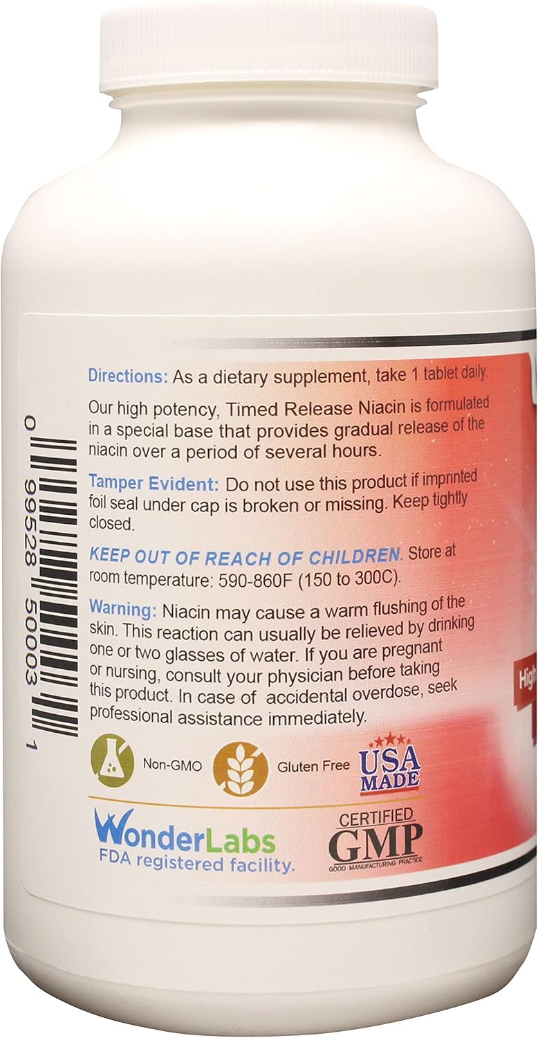 Wonder Laboratories High Potancy Time Release Niacin (Vitamin B3) 500 Mg 300 Tablets Non-GMO, Gluten Free Supplement