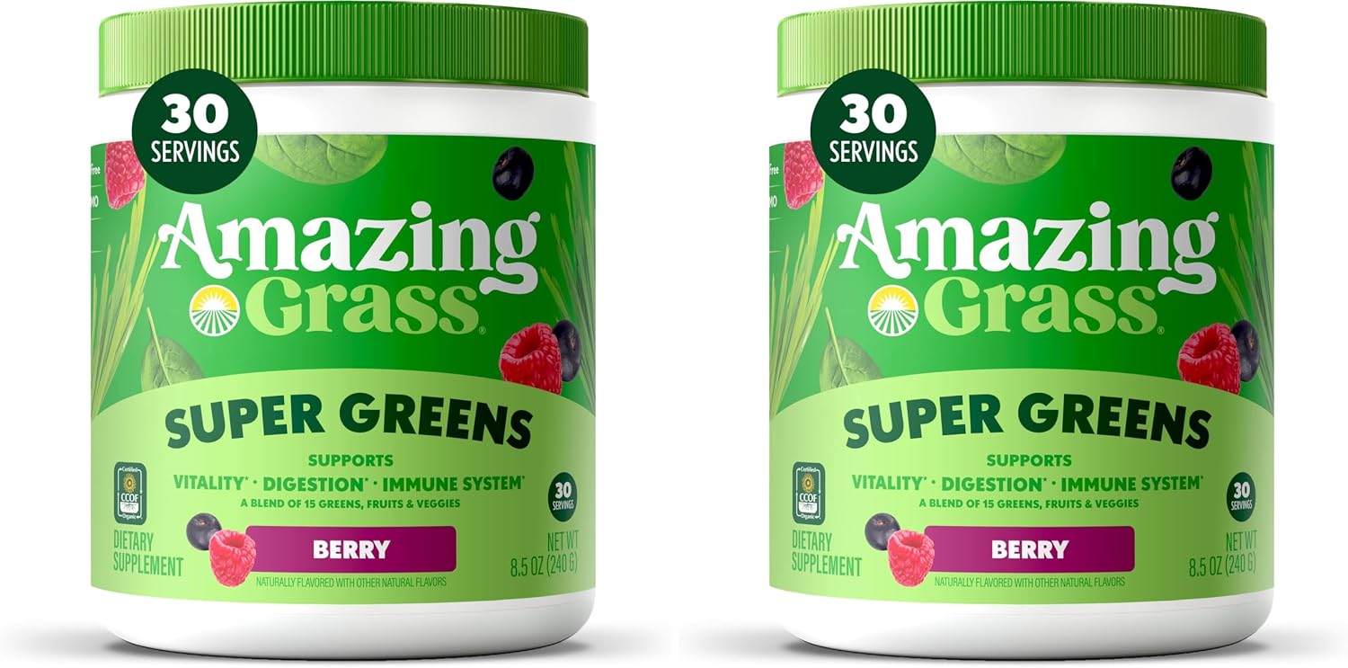 Amazing Grass Super Greens Powder Original, 60 Servings, 16.9 oz | Organic Greens Superfood Powder with Spirulina, Beet Root, Probiotics & Digestive Enzymes to Support Digestion