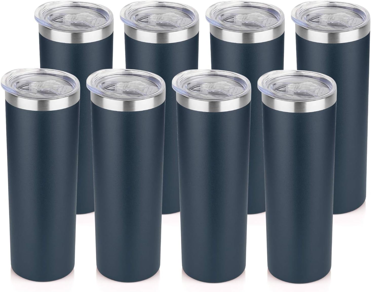 HASLE OUTFITTERS 20 oz Skinny Tumblers Bulk Set, Stainless Steel Insulated Slim Tumblers with Lids, Reusable Double Wall Travel Coffee Mugs
