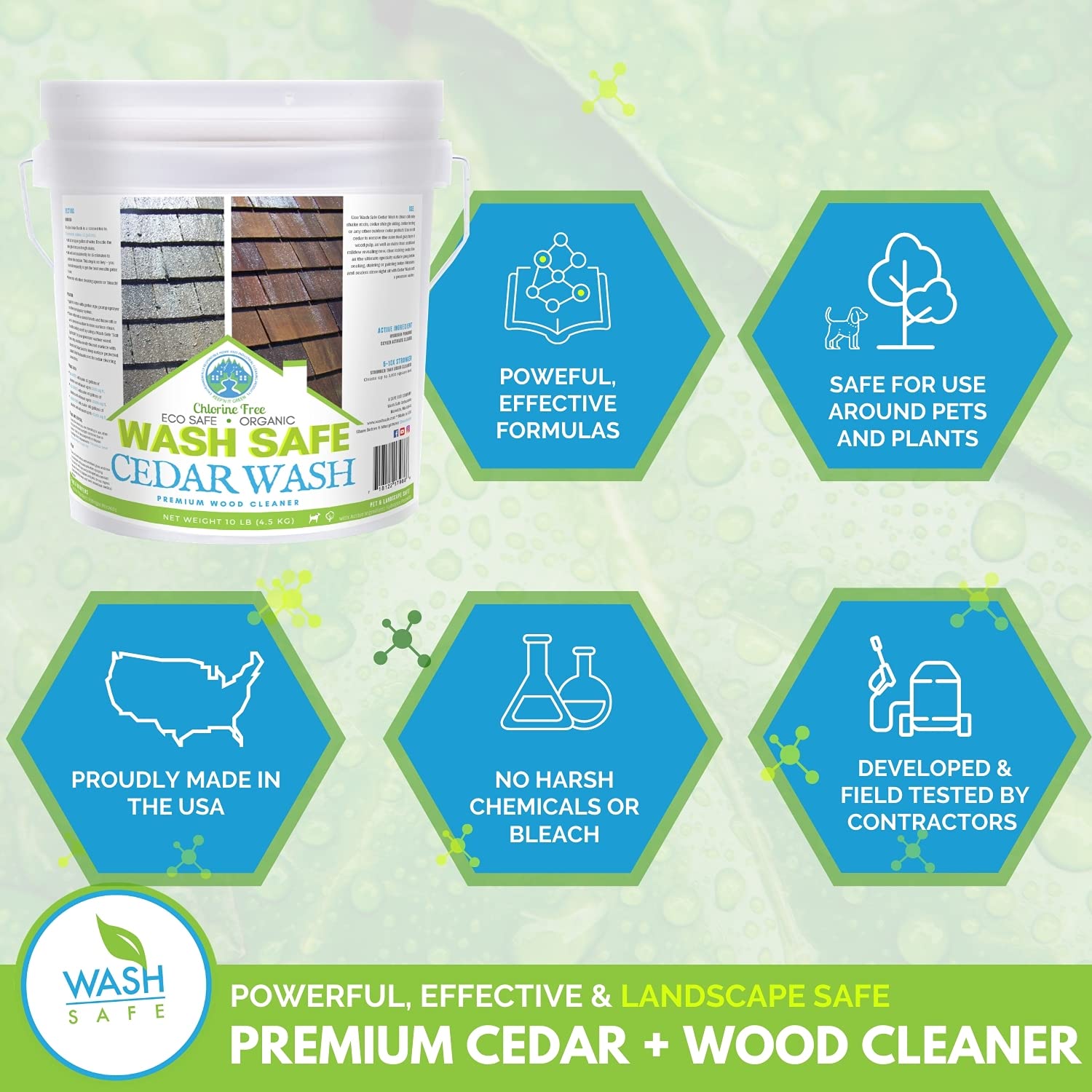 Wash Safe™ CEDAR WASH | Eco-Safe and Organic Wood Cleaner | Clear, Bleach-Free Powder Concentrate | Clean Cedar Shakes, Shingles, Clapboard, Decks, Beams and Wood Surfaces, 3LB.