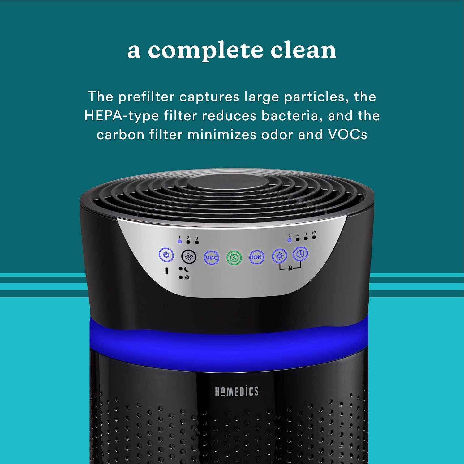 Homedics 5-in-1 UV-C Air Purifier - 360-Degree HEPA Filter for 1, 593 Sq Ft, Extra Large Air Purifiers for Bedroom and Home, Essential Oil Pads
