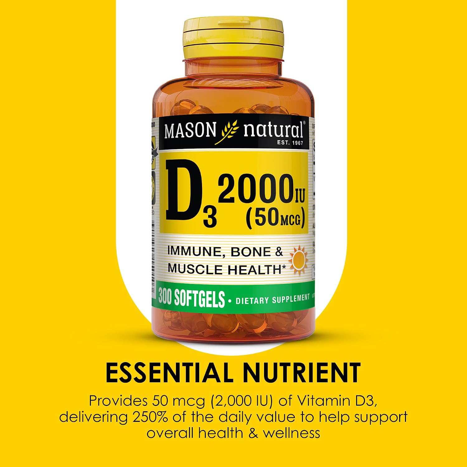 MASON NATURAL Vitamin D3 2000 IU Ultra Strength, 180 Day Supply