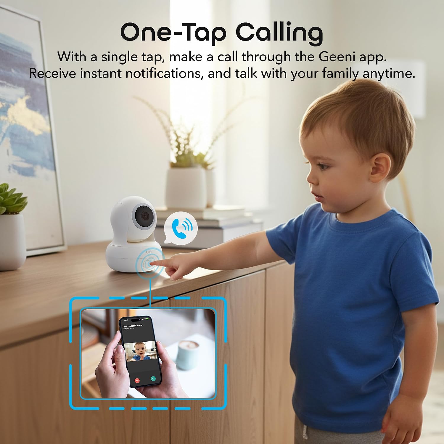 Geeni Sentinel Smart 2K Indoor Security Camera with Auto-Tracking – Dual-Band 2.4GHz & 5GHz WiFi, 2K HD Video, App & Voice Control, Motion Detection, White