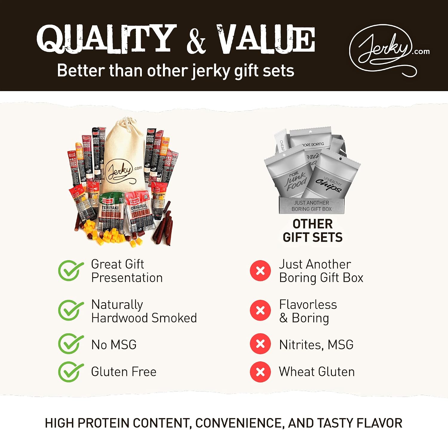 Jerky.com 26pc Meat Sticks Variety Pack - Birthday Gifts for Men - Beef Jerky Gifts for Men - Low Sugar & High Protein - Gluten Free & Keto Meat Sticks - Pork, Turkey, Ham Beef Jerky Sticks & Cheese Sticks