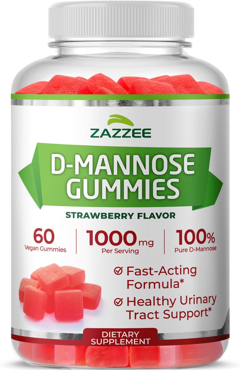 Zazzee D-Mannose, 1000 mg per Serving, 180 Vegan Capsules, 3 Month Supply | Potent & Fast-Acting, Certified Kosher, 100% Pure, All-Natural Urinary Tract Health Support, 100% Vegetarian, Non-GMO