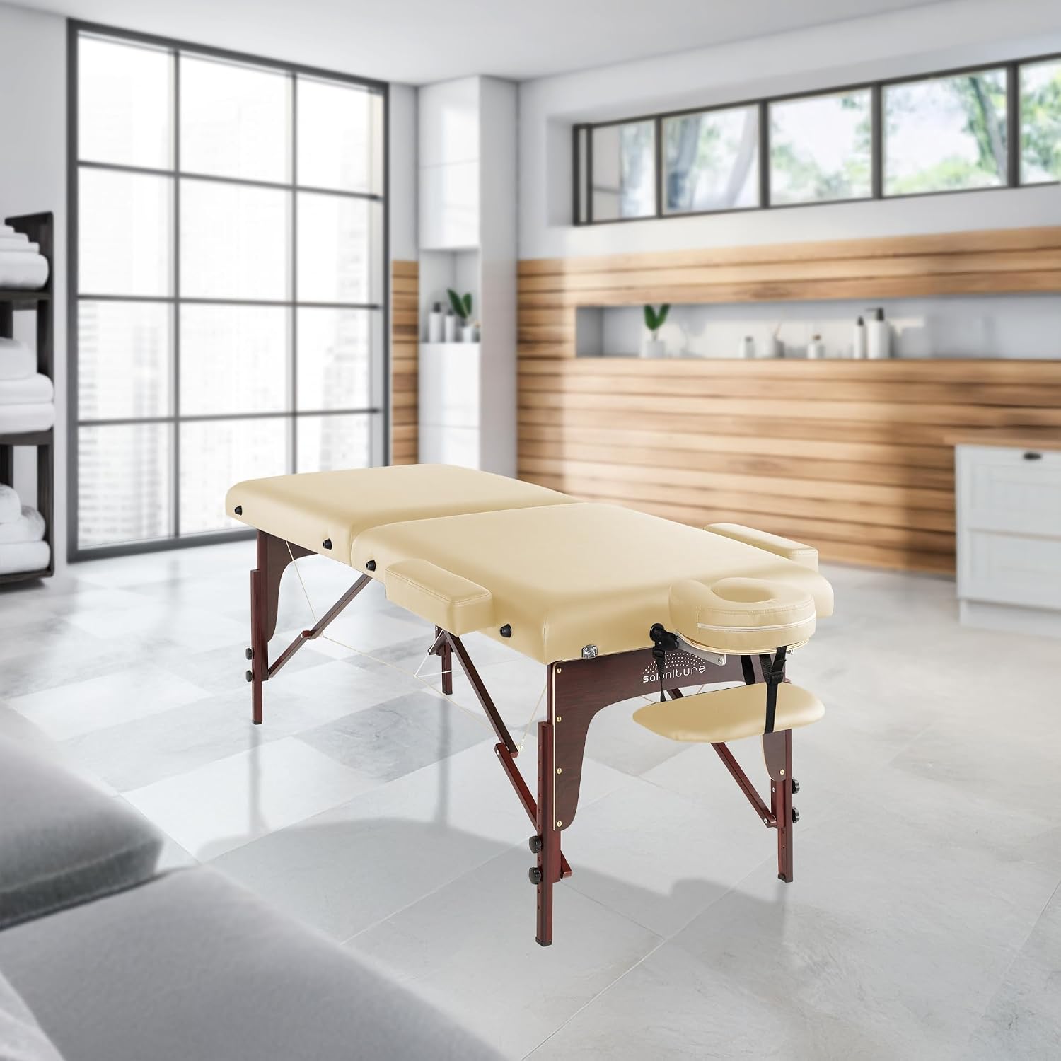 Saloniture Professional Portable Lightweight Bi-Fold Memory Foam Massage Table with Reiki Panels - Includes Headrest, Face Cradle