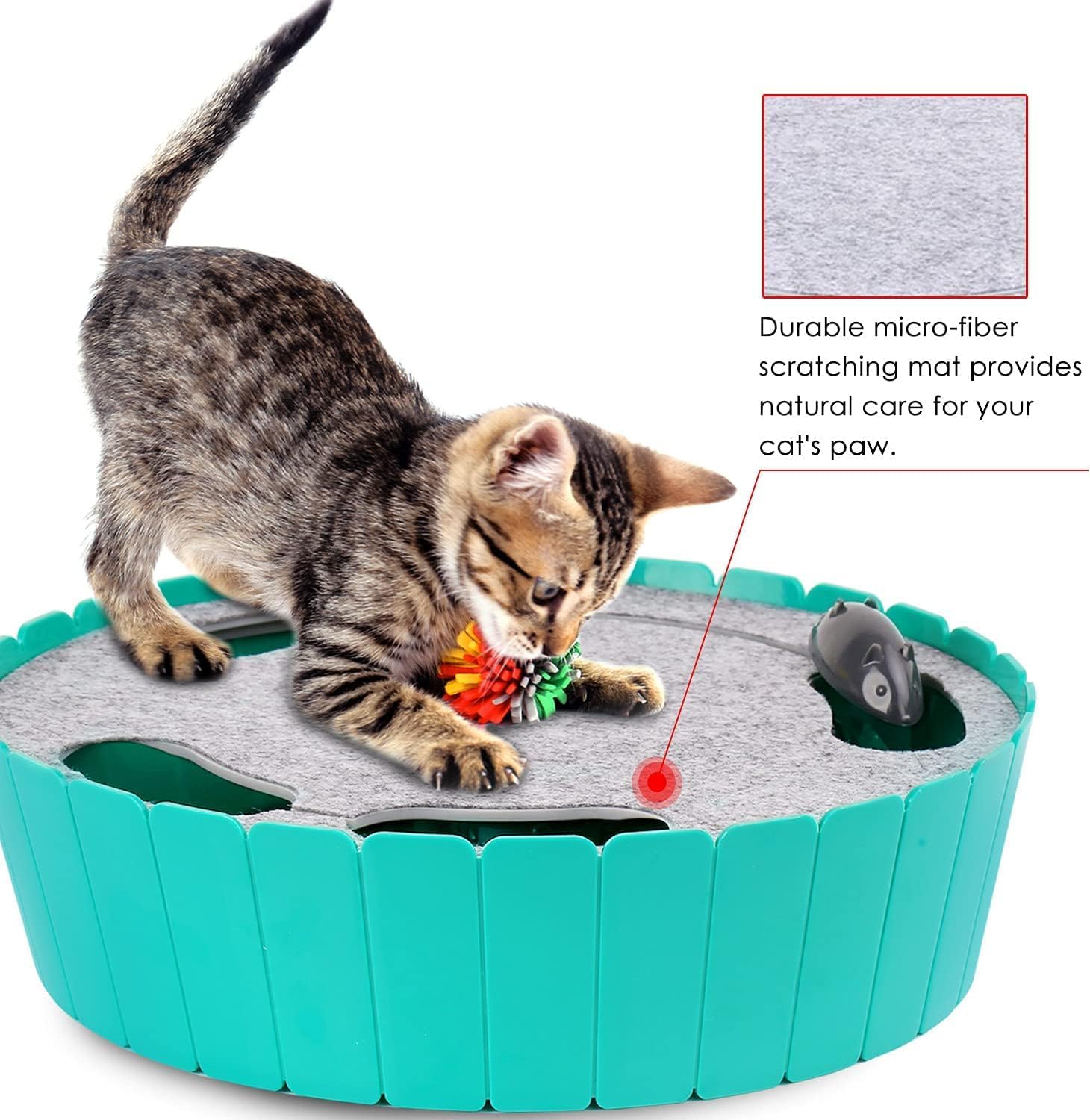 Pawaboo Interactive Cat Toy with Running Mouse, Automatic Track Kitten Toy | Electronic Motion Cat Toy for Indoor Cats, Pop and Play Hide Seek Cats Toys Hunting Mouse for Kitty Play Exercise, Green