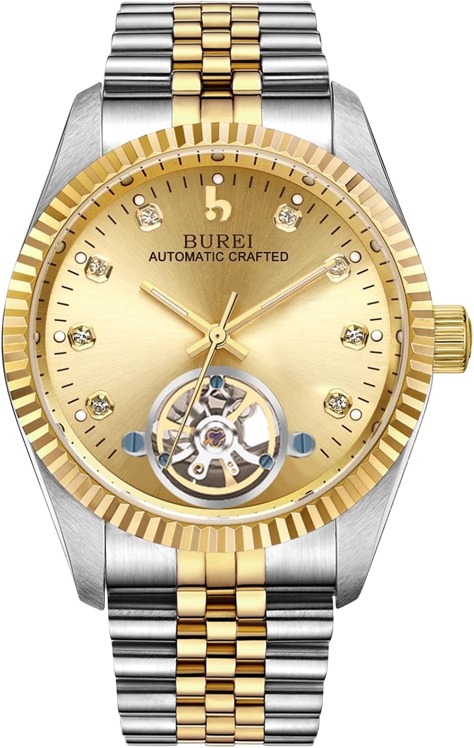 BUREI Men's Luxury Automatic Watch Fashion Waterproof Mechanical Watch, Adjustable Stainless Steel Two Tone Strap,Gift for Men