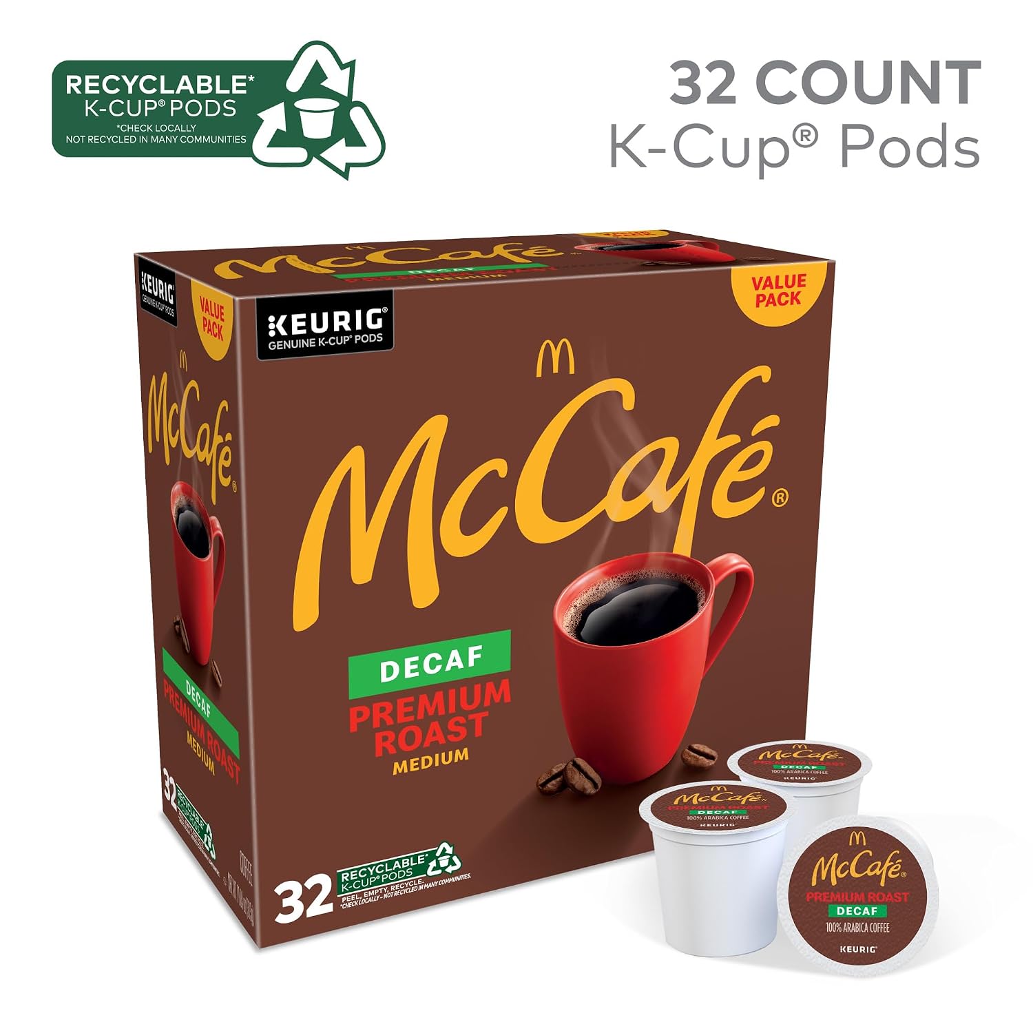 McCafe Premium Roast Decaf Coffee, Single Serve Keurig K-Cup Pods, Decaffeinated, 96 Count (4 Packs of 24)