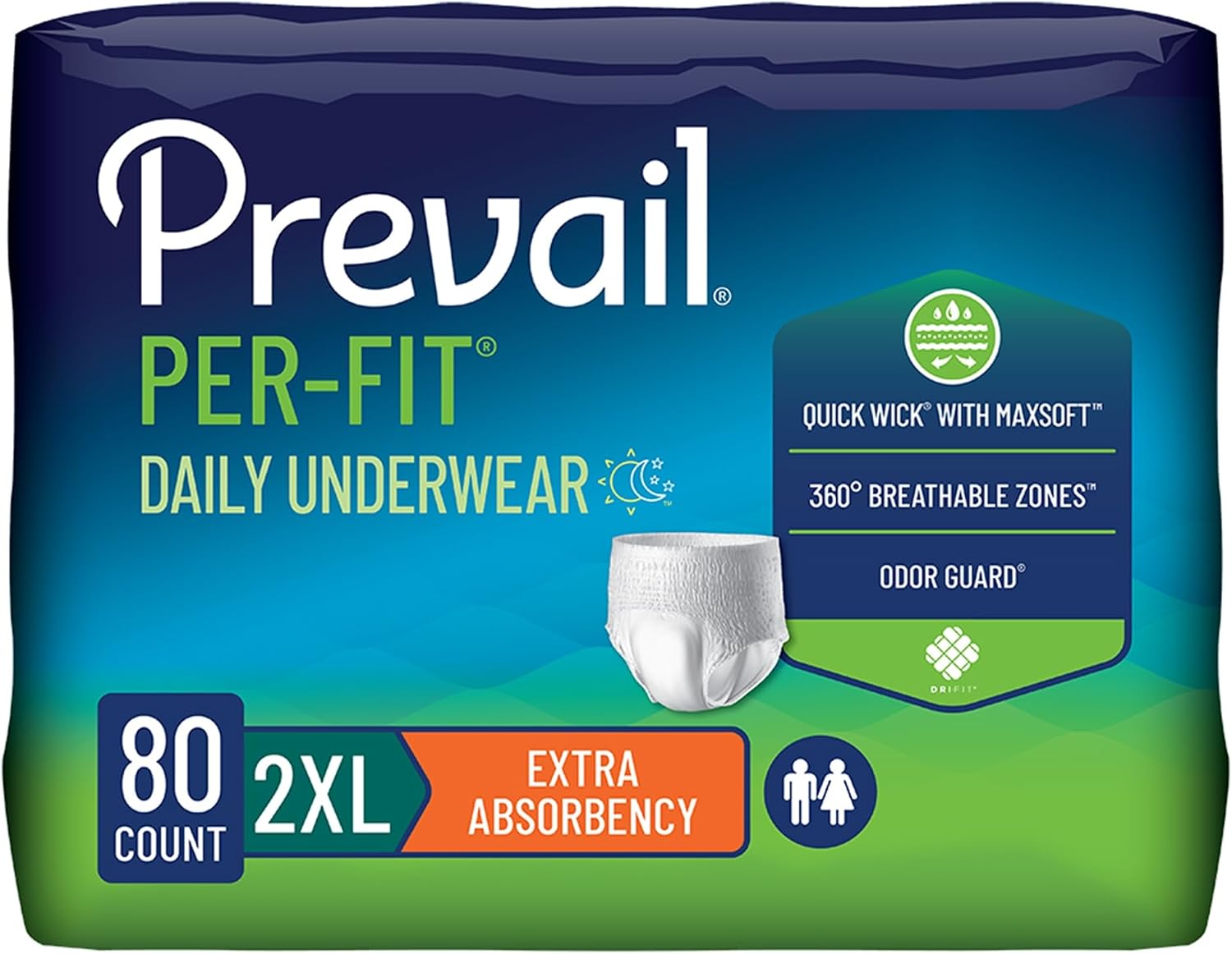 Prevail Per-Fit Daily Protective Underwear, Unisex Adult Disposable Adult Diaper for Men & Women, Extra Absorbency, Medium, 80 Count (4 Packs of 20) | Disposable, Incontinence, Extra Absorbency