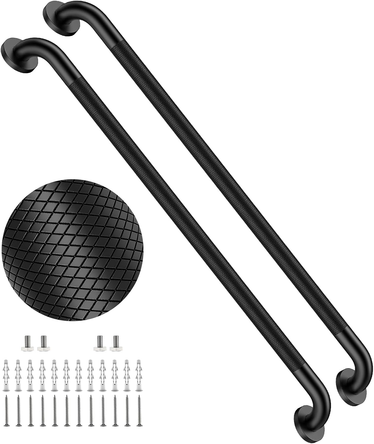 40 Inch Brushed Nickel Shower Grab Bar Anti-Slip Knurled Grip,Safety Handle | YuanDe 1.25" Diameter Stainless Steel Bathroom Grab Bars, Handicap Injury Elderly Senior Assist Support Shower Handle-2Packs