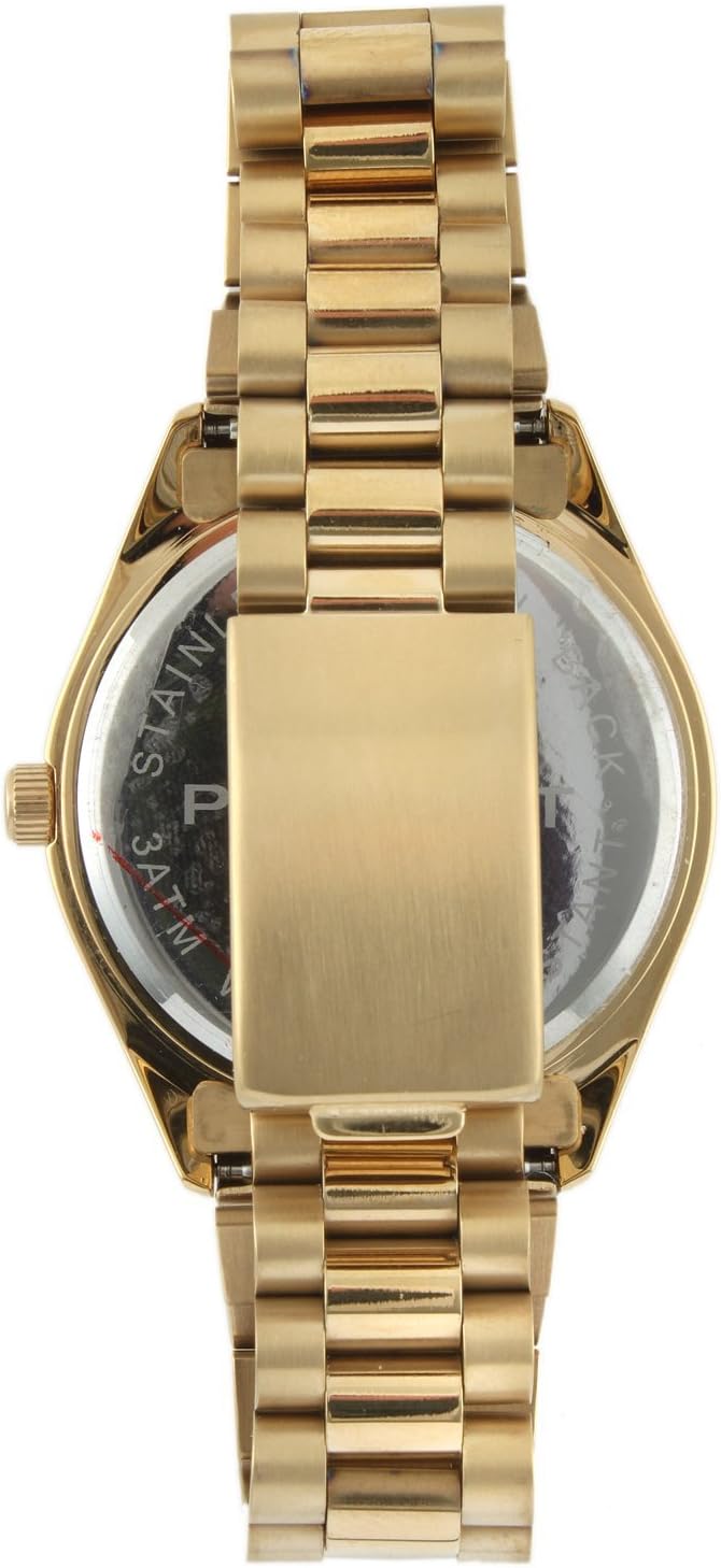 Peugeot Men's Stainless Steel Big Face Luxury Watch with Day Date Windows, Roman Numerals & Coin Edge Fluted Bezel Watch