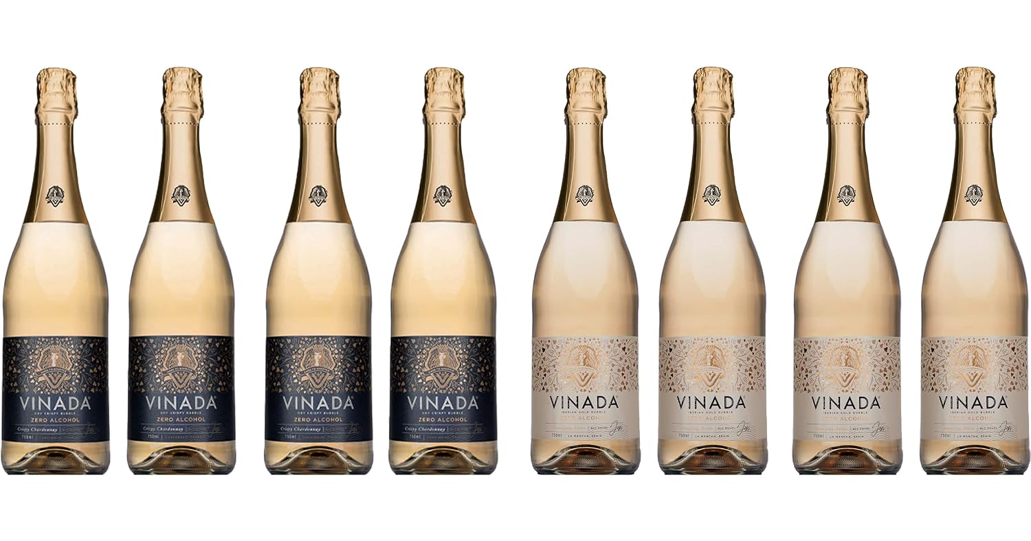 VINADA - Sparkling Gold - Zero Alcohol Wine - 750 ml (8 Glass Bottles)