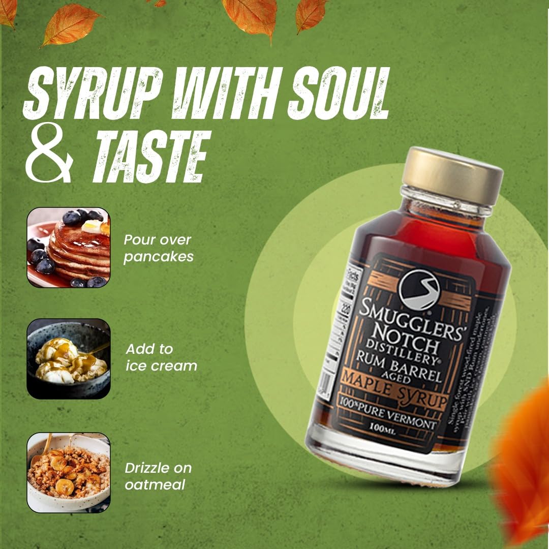 Smugglers’ Notch Maple Works – Bourbon Barrel Aged – 100% Pure Vermont Maple Syrup – Natural Sweetener & Gluten Free – Rich Taste – Waffles and Pancakes, Cocktails, Marinades, 3.38 Fl Oz. (100 mL)