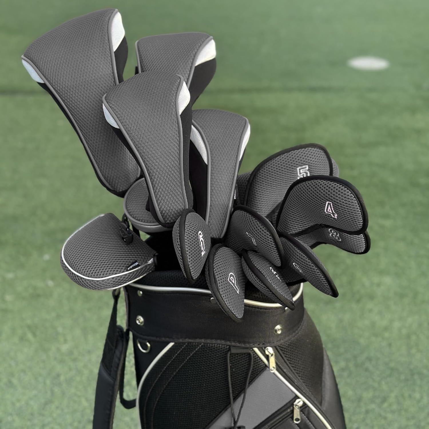 Andux 5pcs/Set Mesh Golf Wood Club Head Covers Long Neck