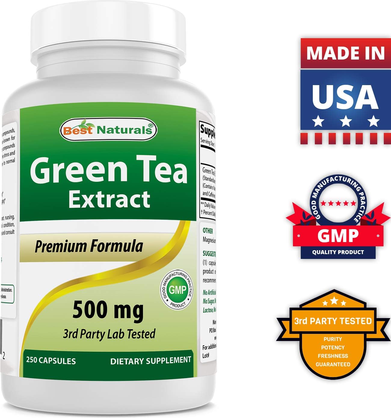 Best Naturals Green Tea Extract 500 mg 250 Capsules