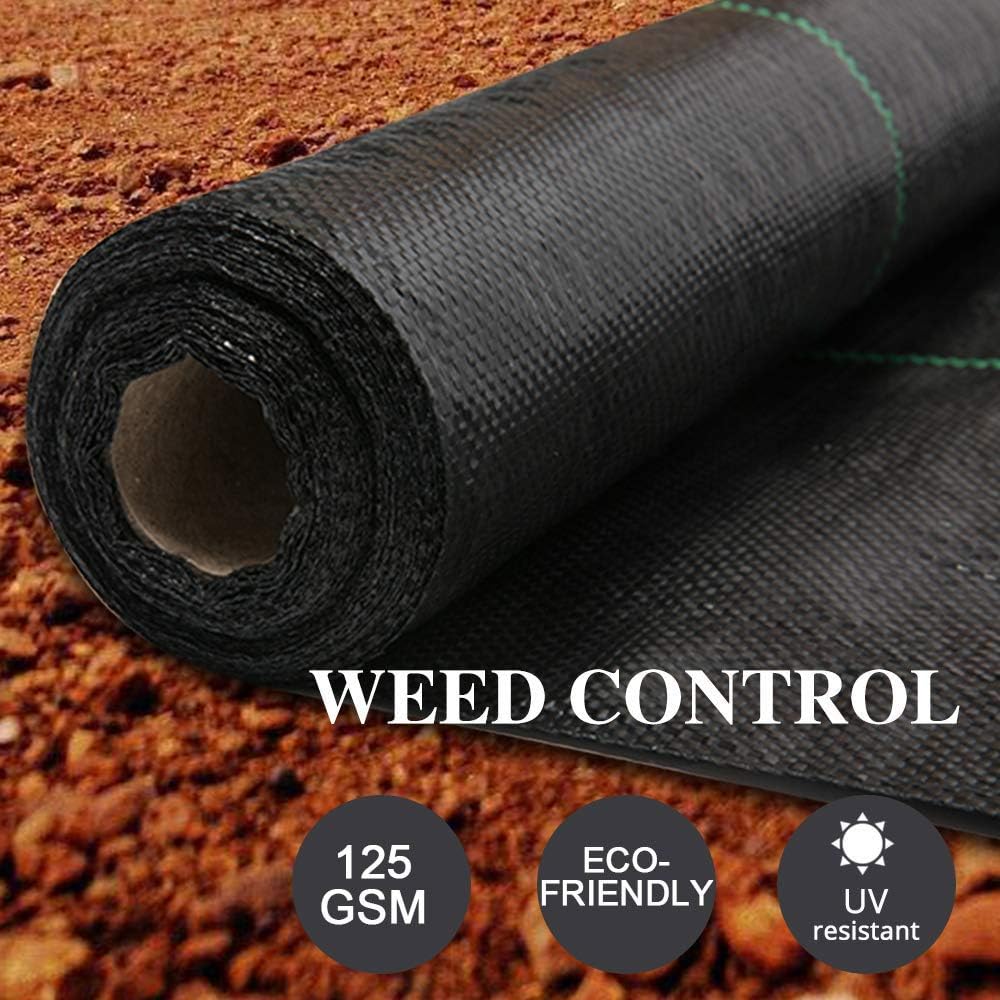 Goasis Lawn Weed Barrier Control Fabric Ground Cover Membrane Garden Landscape Driveway Weed Block Nonwoven Heavy Duty 125gsm Black,3FT x 100FT