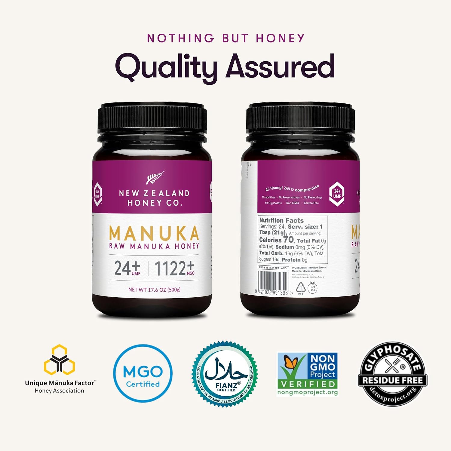 Raw Manuka Honey UMF 24+ MGO 1122+, UMF Certified, 3rd Party Tested, 8.8oz