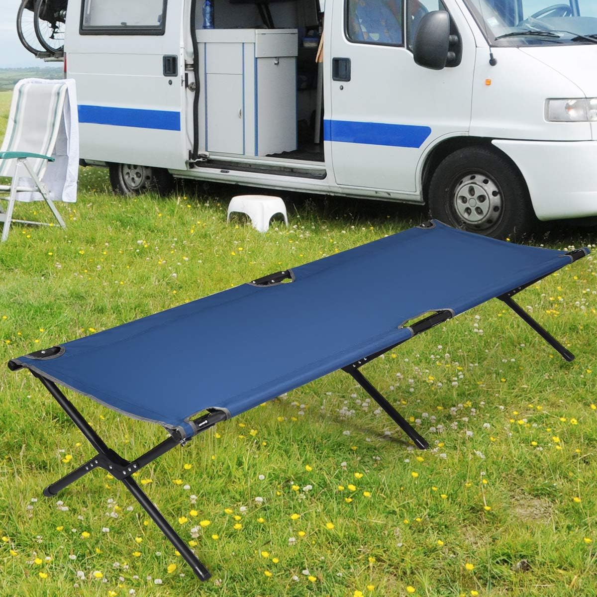 GYMAX Folding Camping Cot, Heavy Duty Portable Military Cot with Oxford Fabric