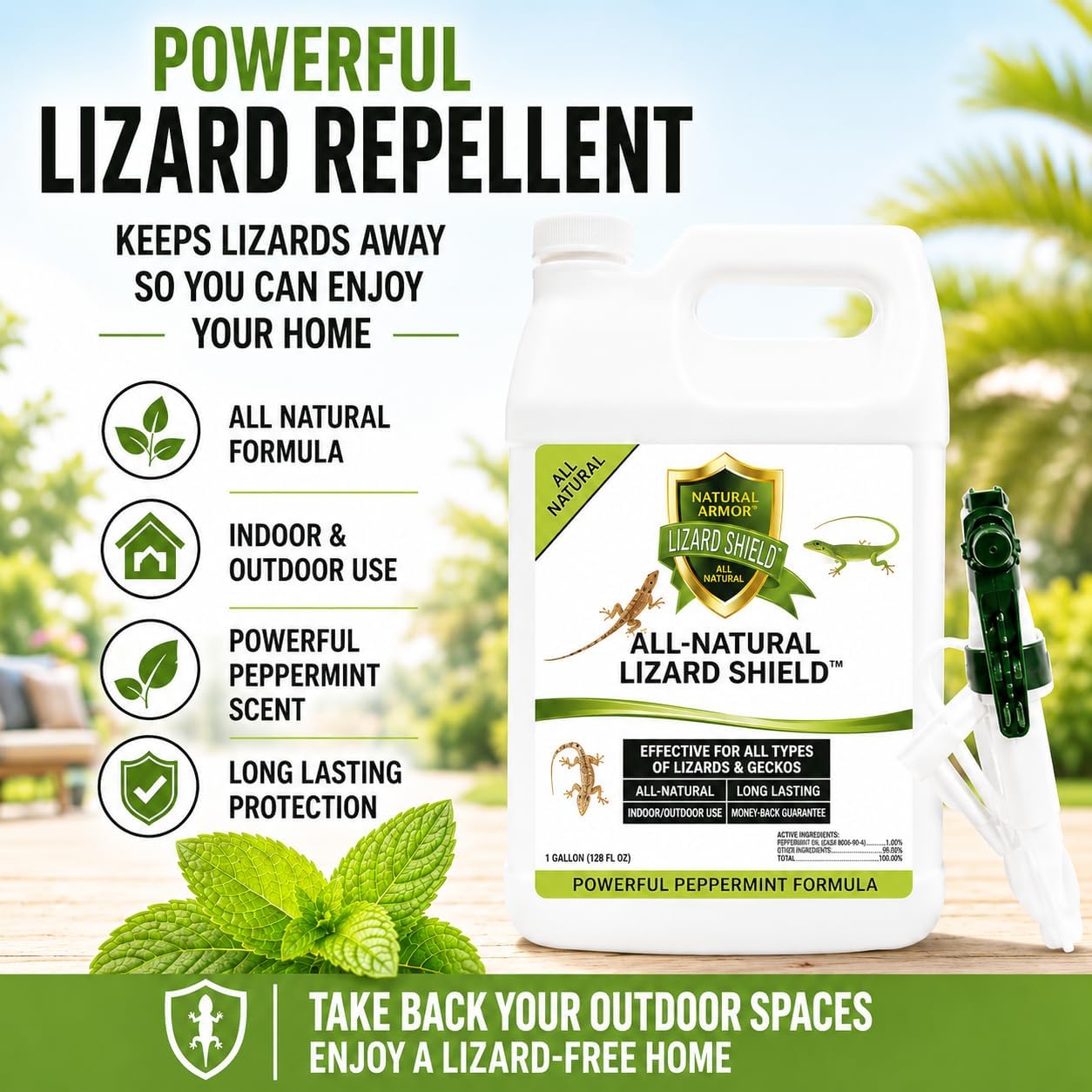 Natural Armor Lizard & Gecko Repellent - 1 Gallon (128 oz) w/Sprayer