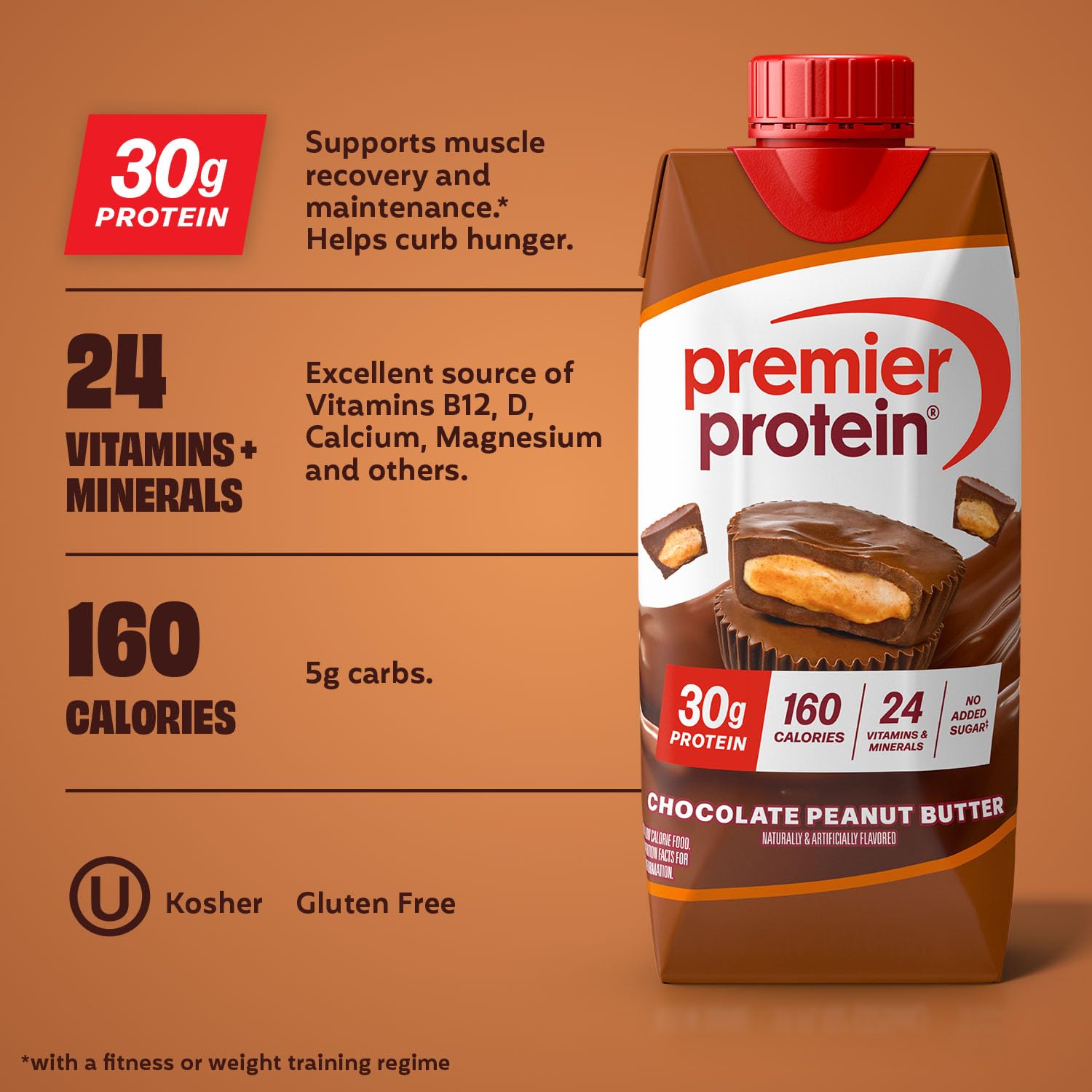 Premier Protein 30g High Protein Shake, Vanilla, 12 Pack | 160 Calories, 24 Vitamins & Minerals, No Added Sugar, Supports Muscle Health, Gluten-Free, 11 oz