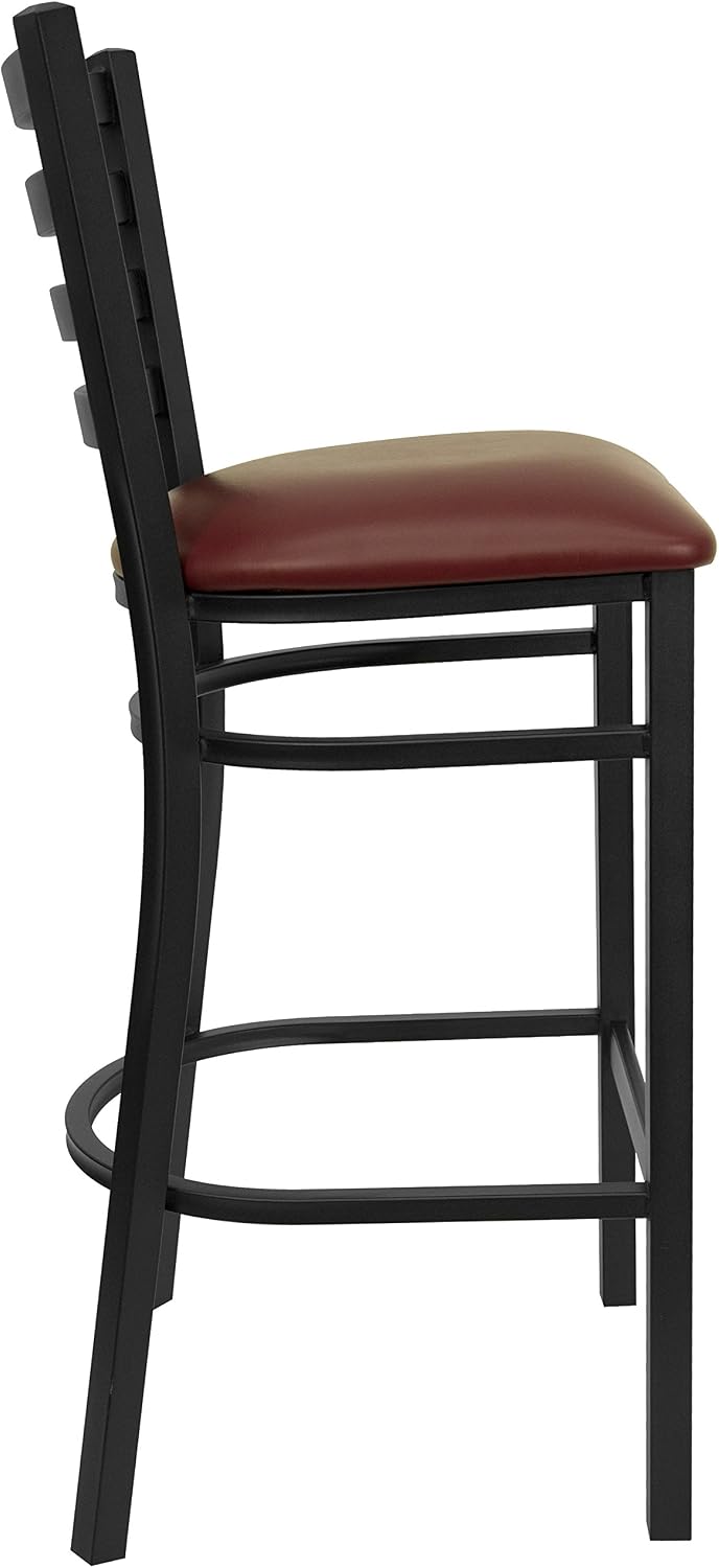 Flash Furniture Hercules Series Ladder Back Metal Restaurant Barstool, Modern Upholstered Armless Bar Height Chair for Restaurants and Kitchens, Black | Vinyl Upholstery, Durable Construction, Commercial Use