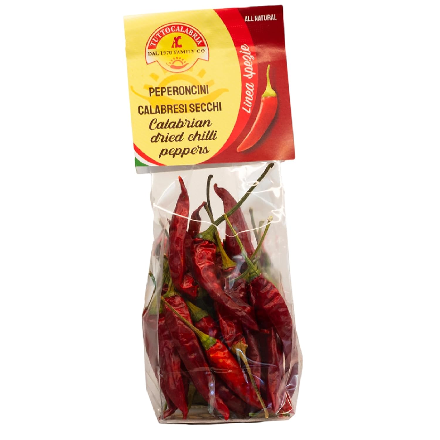TUTTOCALABRIA Dried Whole Calabrian Chili Peppers, Dry Pepper on Stem, 20 g
