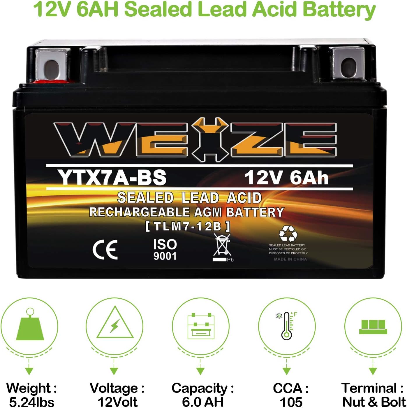 Weize YTX14 BS ATV Battery High Performance - Maintenance Free - Sealed AGM YTX14-BS Motorcycle Battery compatible with Honda Suzuki Kawasaki Yamaha scooter snowmobile