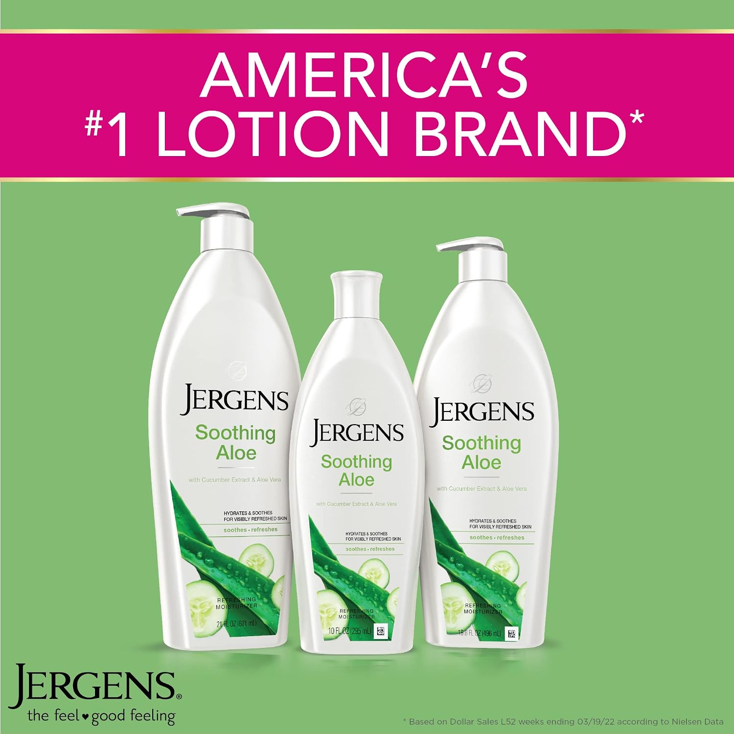 Jergens Soothing Aloe Body Lotion For Dry Skin, Moisturizer, 21 fl oz | Cucumber Extract, Hydralucence Blend, Smooths Texture, Enhances Radiance, Long-Lasting Moisture