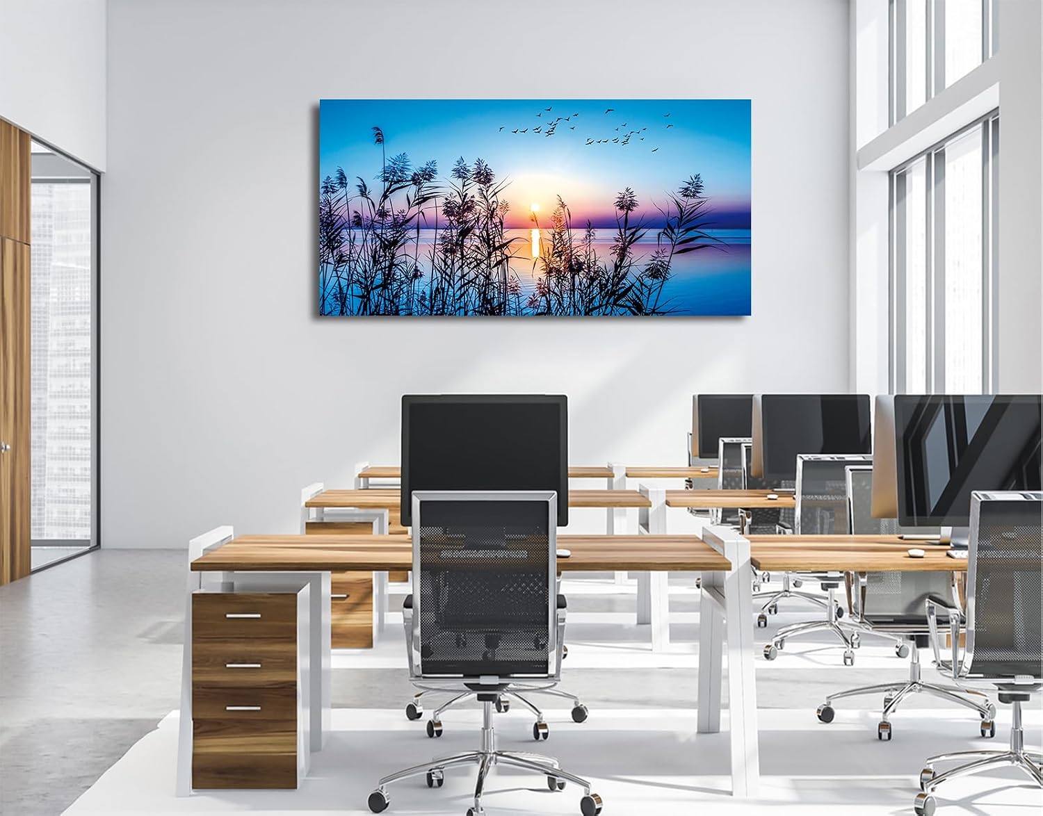 arteWOODS Ocean Wave Canvas Wall Art Beach Sunset Pictures Coastal Nature Artwork Blue Sea Painting Prints for Living Room Bedroom Home Office Decoration 20" x 40"