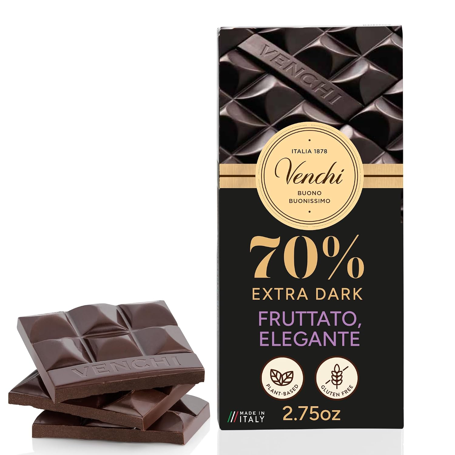 Venchi - Venezuelan Cocoa Blend - 85% Dark Chocolate Bar, 2.46oz - Single Origin Premium Fine Chocolate - Naturally Gluten Free - Vegan