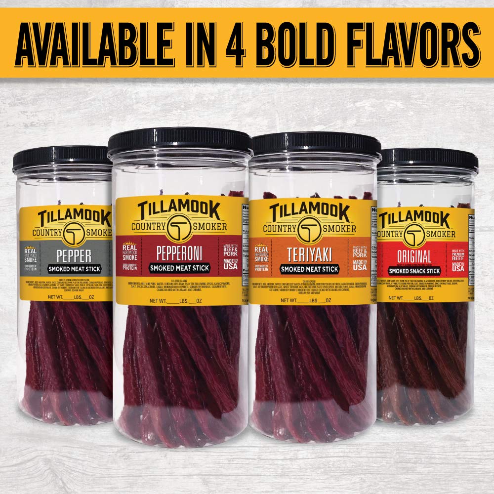 Tillamook Country Smoker Real Hardwood Smoked Silver Dollar Beef Jerky, Old Fashioned (13 Ounce) and Sausages, Teriyaki (15.2 Ounce Tall Jar