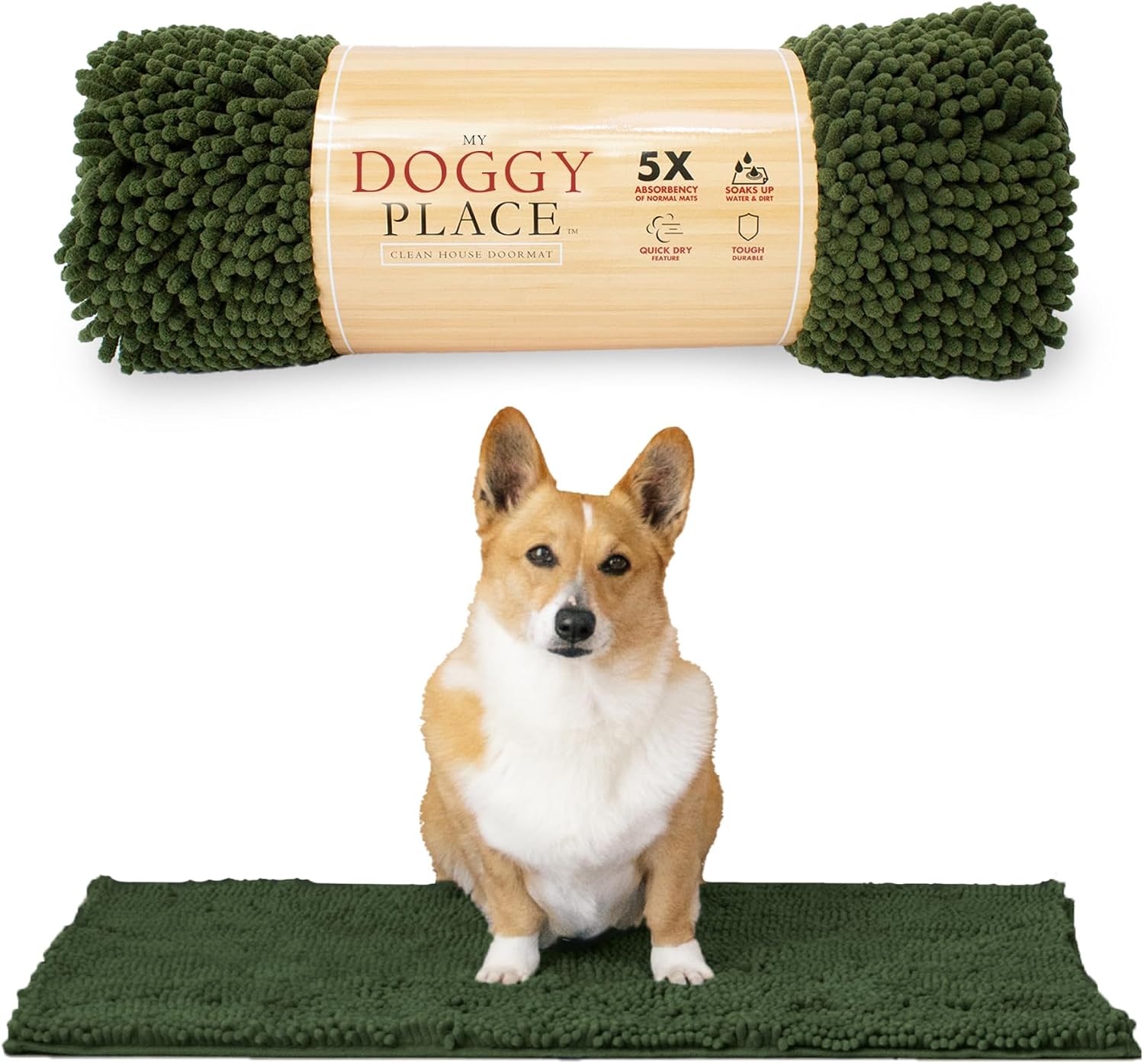 Dog Mud Mat, 31" x 20" Sage – Thick Microfiber Entry Rug for Snow, Mud & Salt – Absorbent, Quick-Dry, Washer-Safe & Non-Slip, Medium