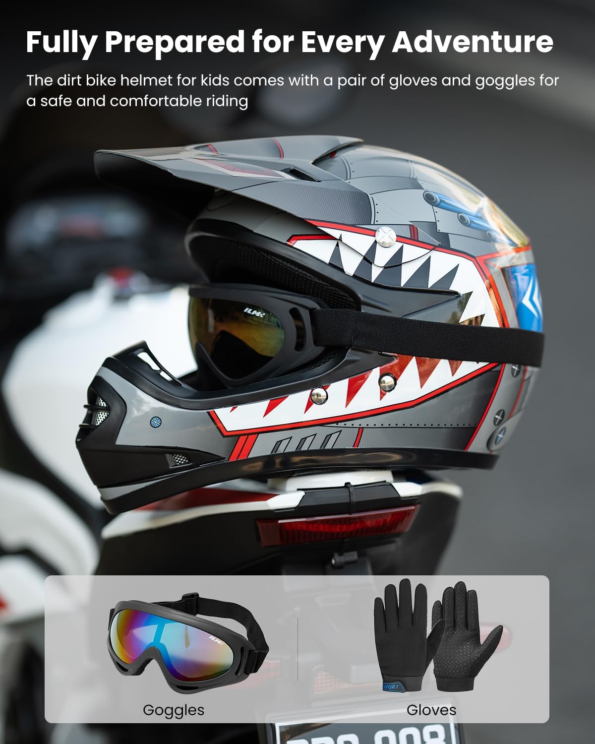 ILM Youth Kids ATV Motocross Helmet Goggles Sports Gloves Dirt Bike Motorcycle Off Road DOT Approved B07 (Youth-L, Matte Black)