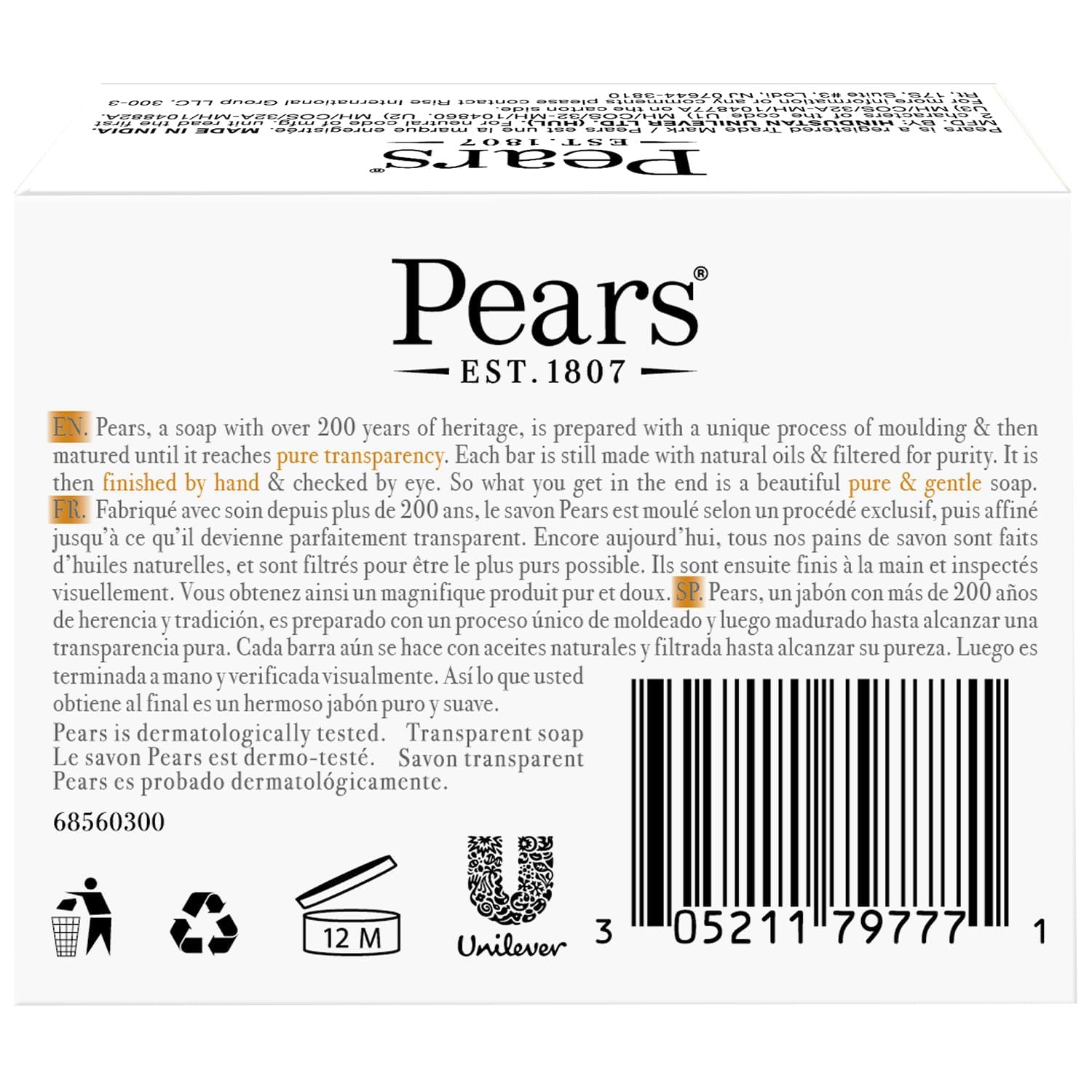 Pears Soap, Pure & Gentle with Natural Oils, 2-Pack – Transparent Amber Glycerin Soap for Pampered, Glowing Skin, 3.53 Oz Ea