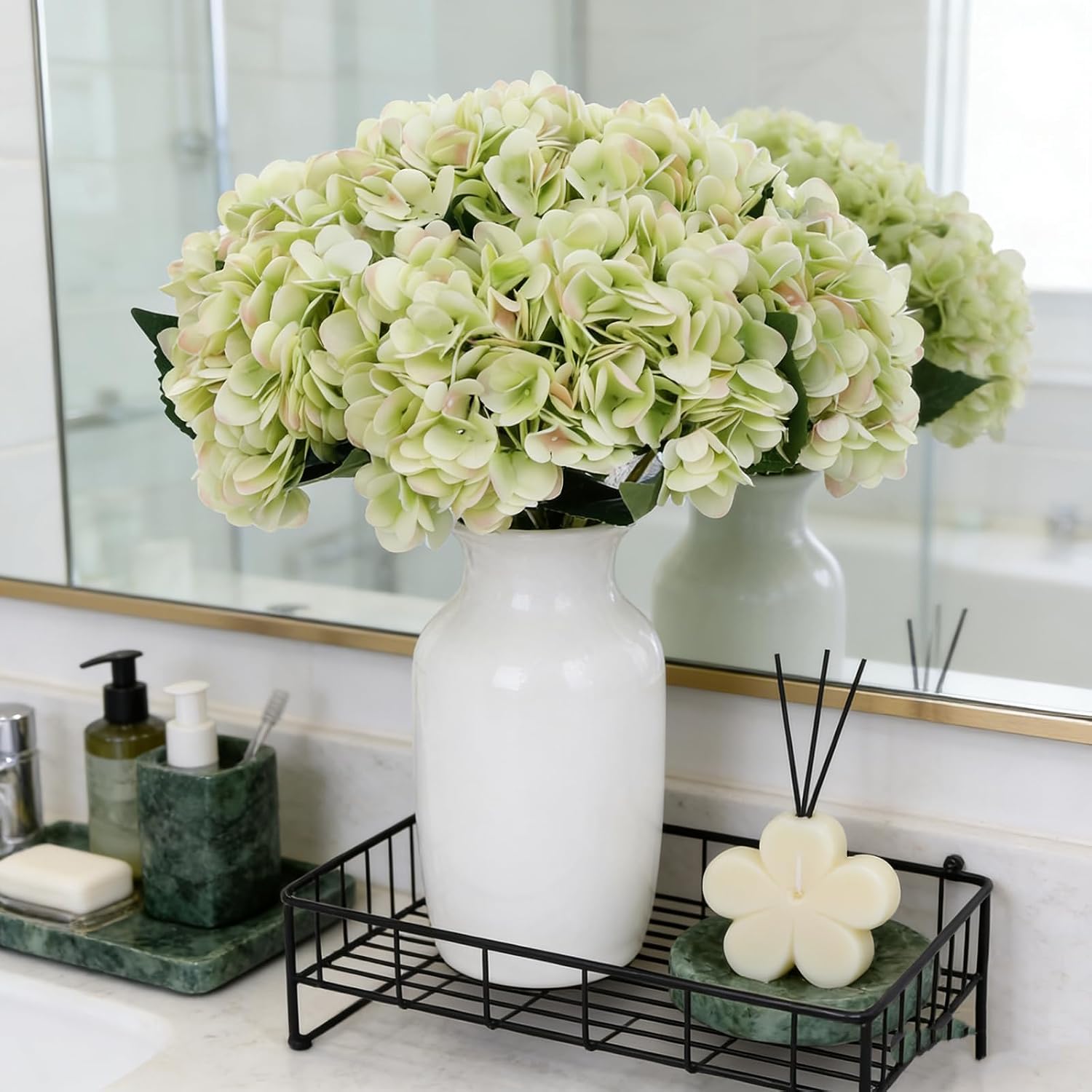 Kimura's Cabin 6pcs Silk Hydrangeas Artificial Flowers,Deep Lake Blue