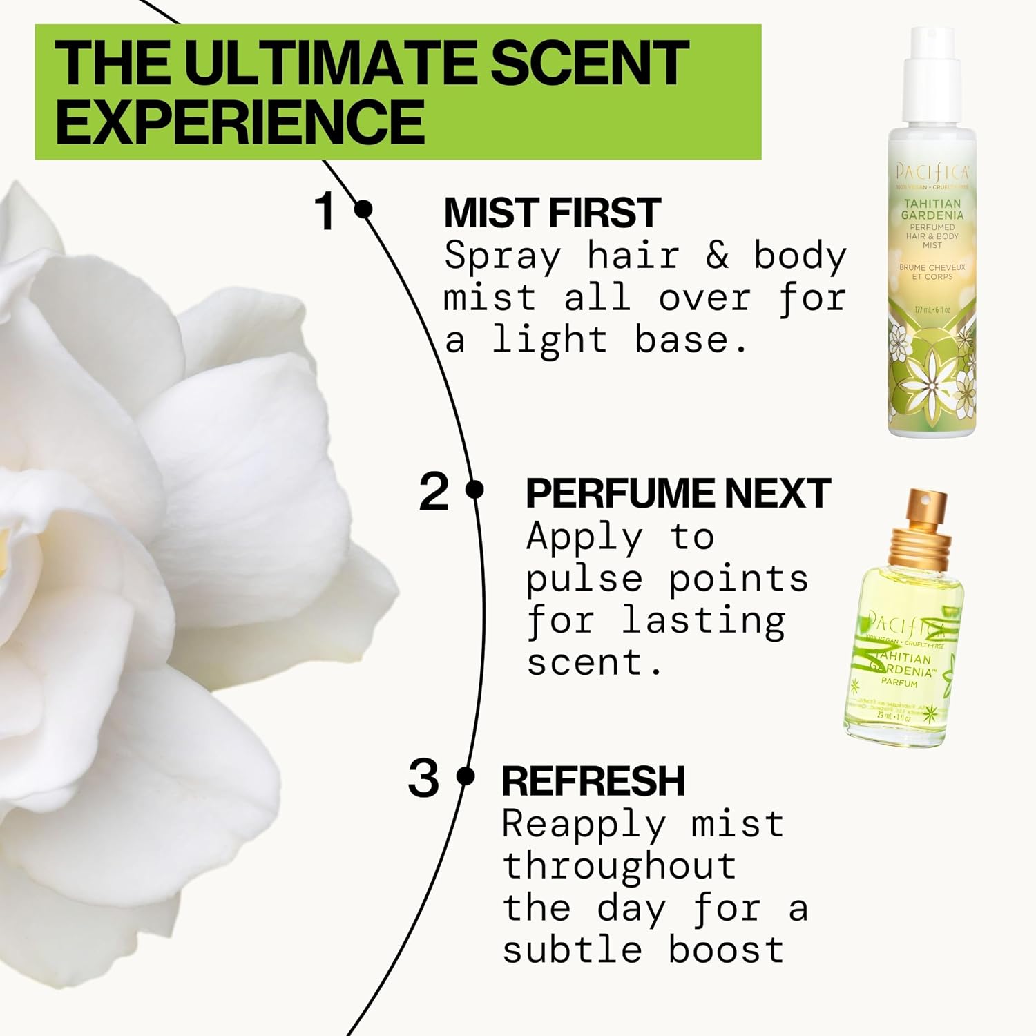 Pacifica Tahitian Gardenia Perfumed Hair & Body Mist, Alcohol-Free Spray Designed For Head-To-Toe Wear, Vegan & Cruelty-Free, 6 Fl Oz