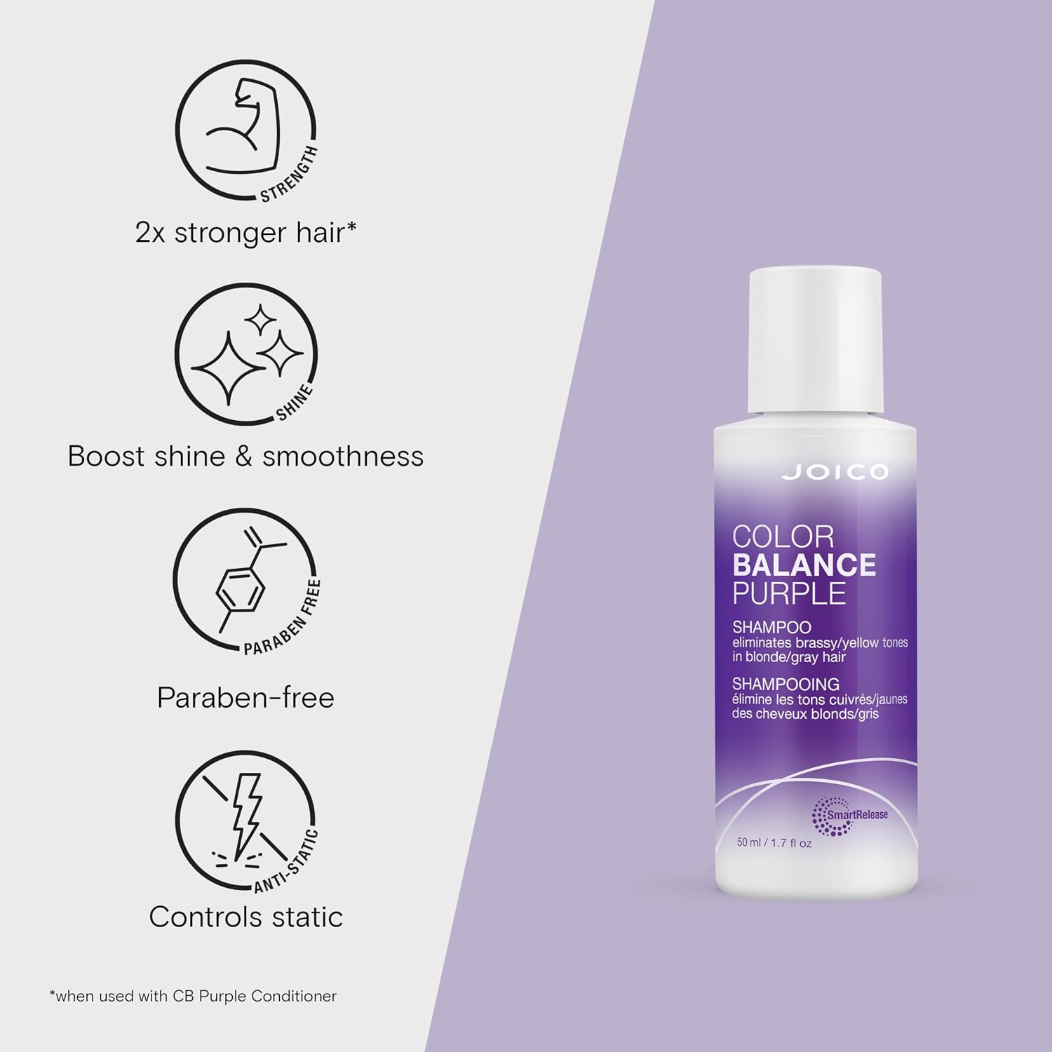 Joico Color Balance Purple Shampoo | For Cool Blonde or Gray Hair | Eliminate Brassy Yellow Tones | Boost Color Vibrancy & Shine | UV Protection