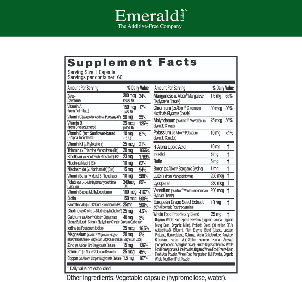 EMERALD LABS Men's 1-Daily Multi, 60 Capsules