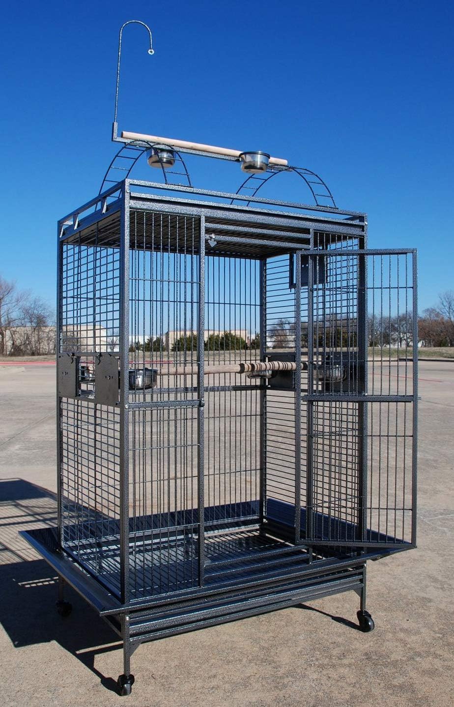 X-Large Castle Play Perch Stand Top Parrot Sturdy Wrought Iron Cage 32" W x 23" L x 66" H for Large Size Macaws Cockatoos African Grey Amazon