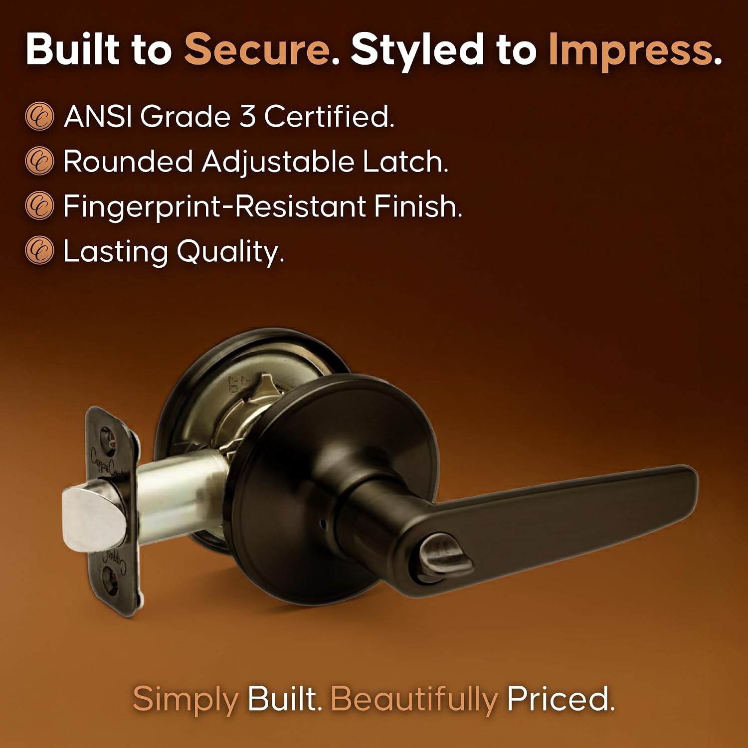 Copper Creek DL1231SS Daley Push Button Privacy Door Lever, Satin Stainless