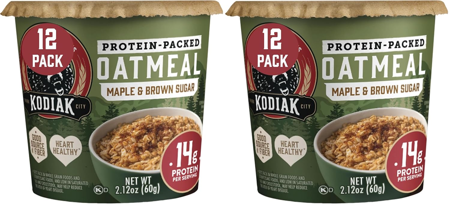 Kodiak Cakes Instant Protein Maple & Brown Sugar Oatmeal in a Cup, 2.12oz (Pack of 12)