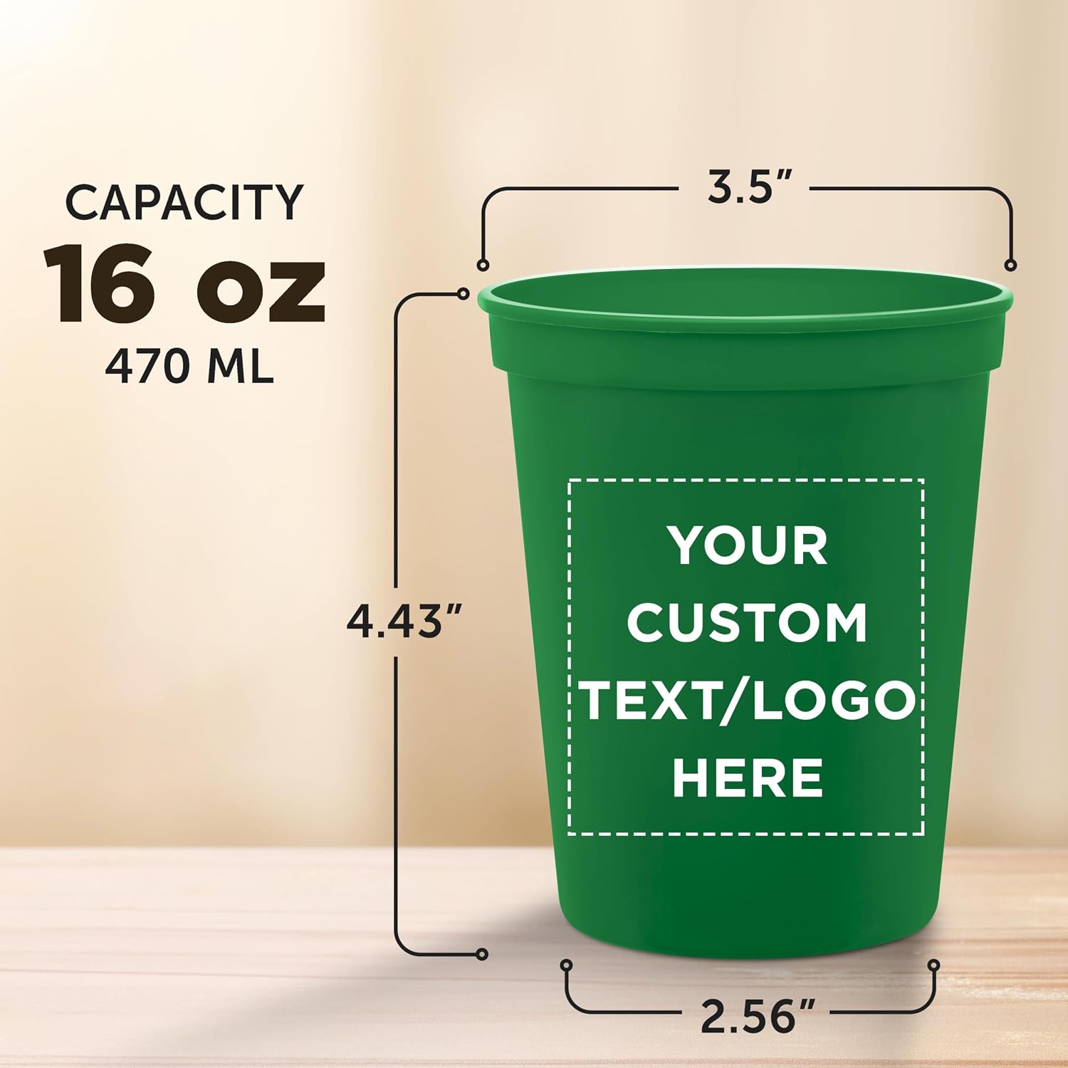 DISCOUNT PROMOS Custom Plastic Stadium Cups 16 oz. Set of 10/50/100, Personalized Bulk Pack - Perfect for Birthdays, Weddings, Picnic, Beach